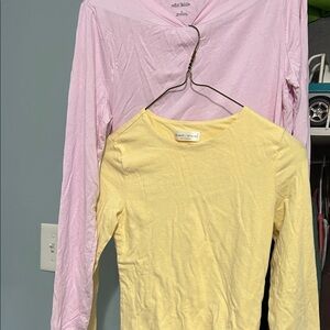 Junior Yellow and Pink Long Sleeve Tops